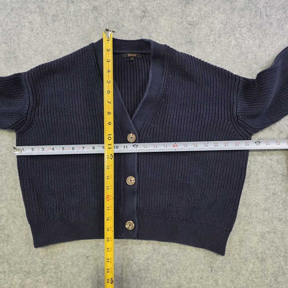 Quince Sweater Womens Small Navy 100% Organic Cotton Boxy Cropped Cardigan Knit - Picture 8 of 14